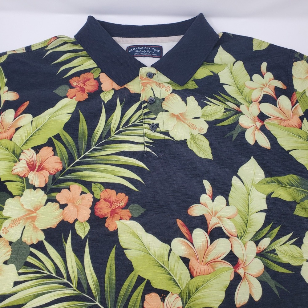 Bahama Bay Club Polo Shirt Mens XXL Tropical Floral Hibiscus Short Sleeve